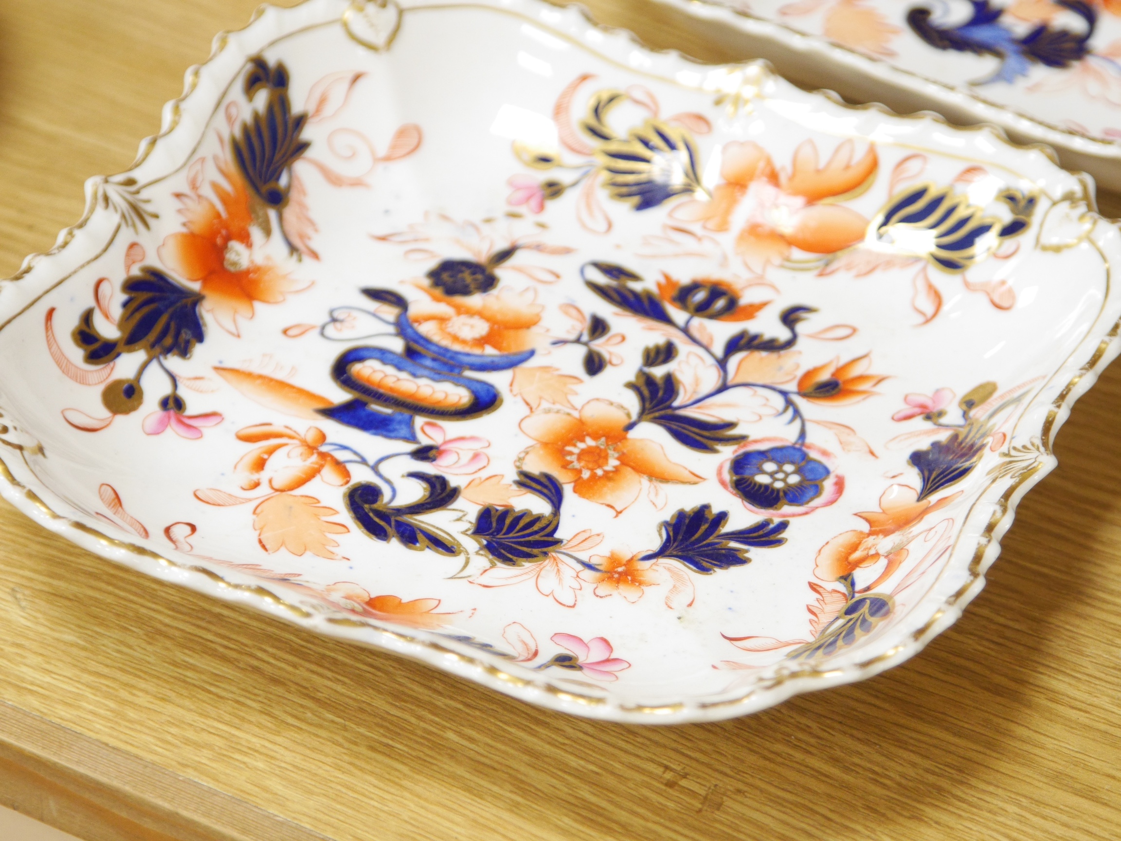 An early 19th century English porcelain Imari pattern part dessert set, possibly Coalport, Condition - fair to good